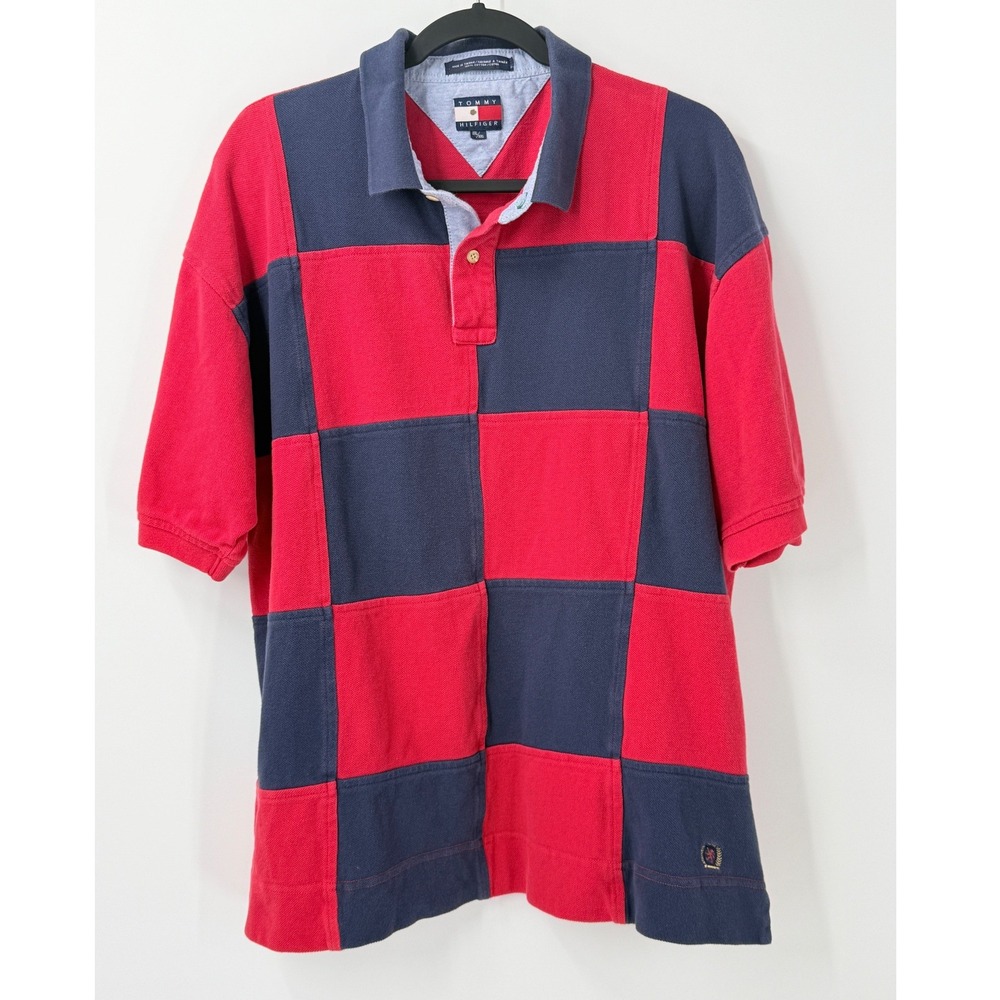 Vtg Y2K 90s Tommy Hilfiger Polo Shirt Mens sz XXL Colorblock Patchwork crest